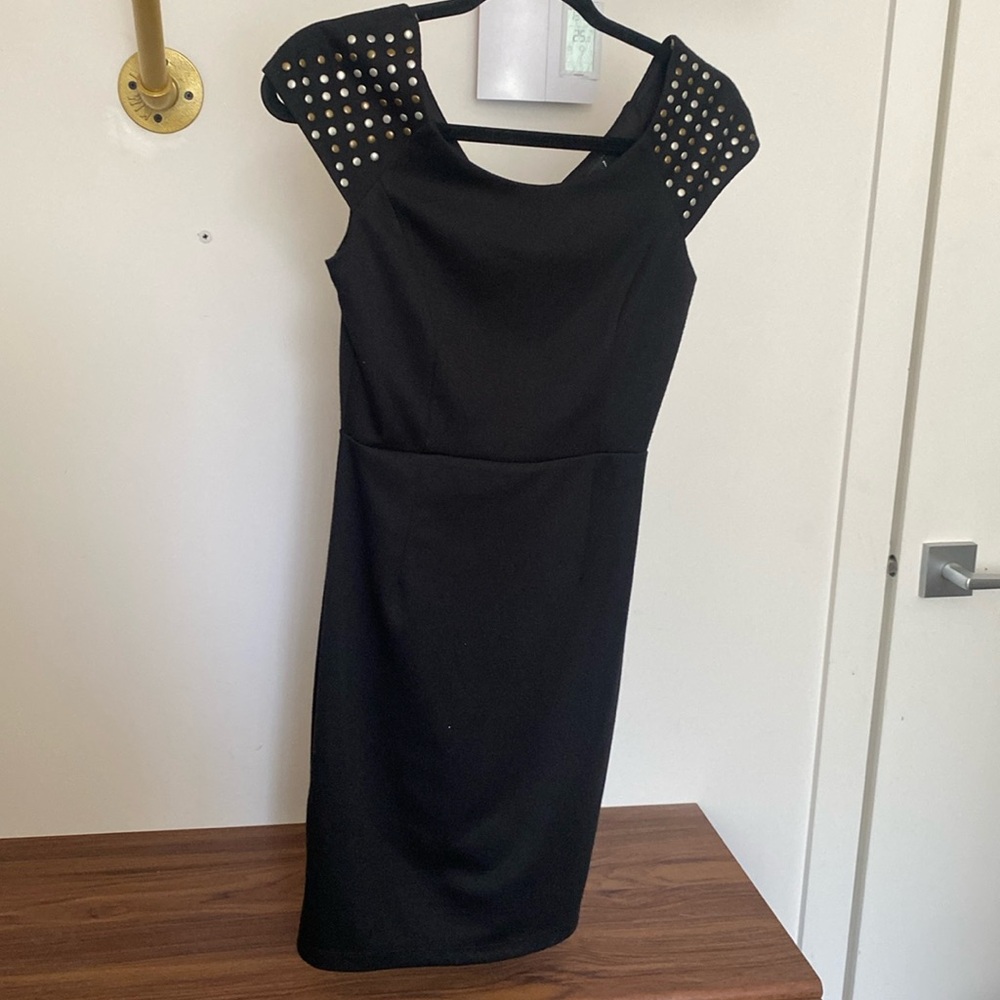 WET SEAL -  Black Knee Length Dress with Silver and Copper Studs - S